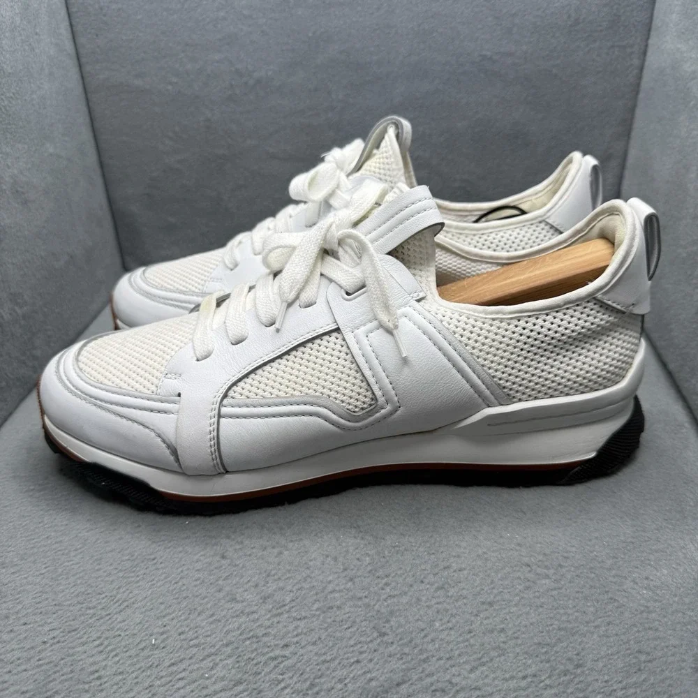 Ermenegildo Zegna Siracusa Men's US 11 White Leather Mesh Sneakers Made in Italy